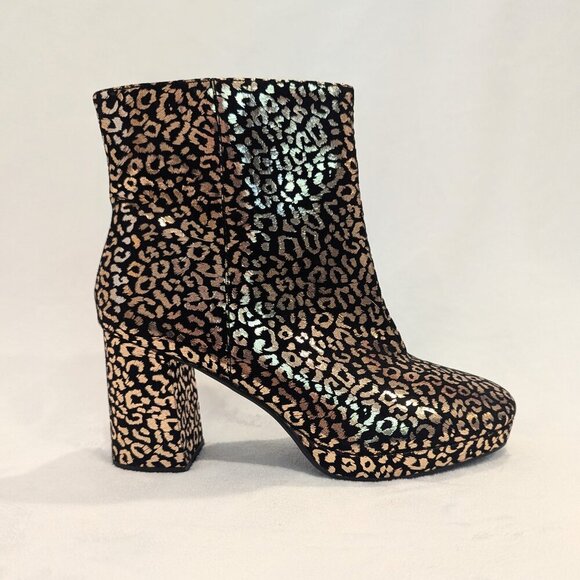 TORRID Metallic Leopard Print Booties 10WW Extra Wide Chunky Platform Heel Black - Picture 4 of 9